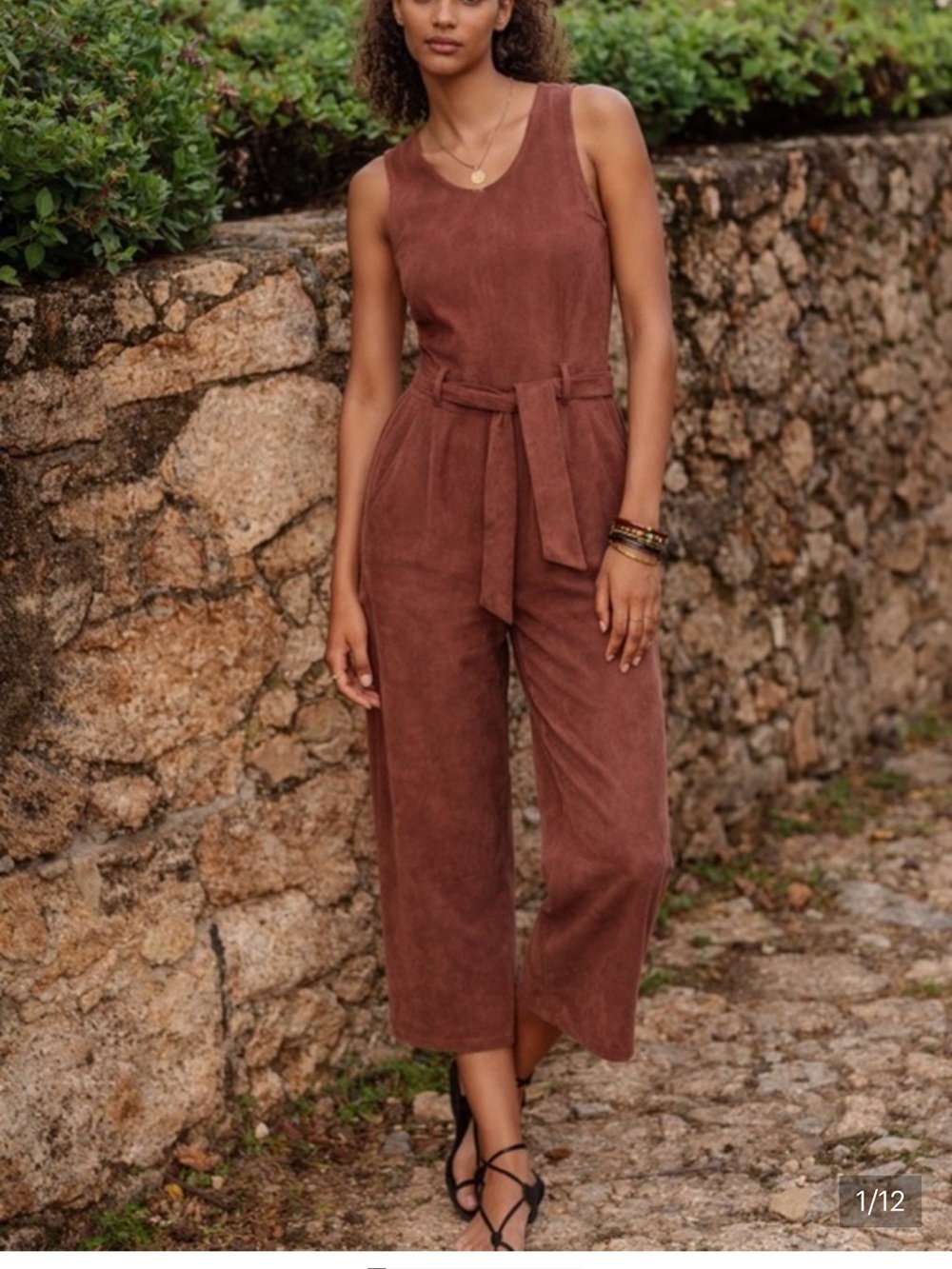 Anthropologie Suede Jumpsuit Chestnut Brown Small